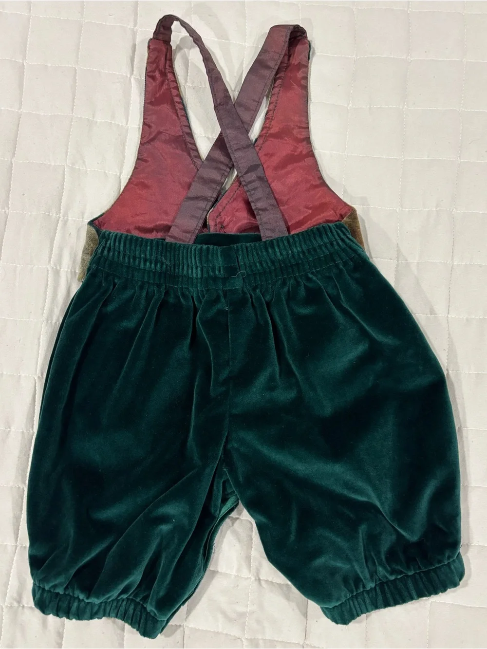 Good Lad Vintage Baby Christmas Velvet Romper Green Teddy Bear Print USA 12M